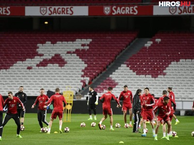 Lisszabon, 2017. március 24. A Portugália elleni világbajnoki selejtező mérkőzésre készülő magyar válogatott játékosai edzenek a lisszaboni Fény Stadionban 2017. március 24-én. A mérkőzés március 25-én lesz. MTI Fotó: Illyés Tibor