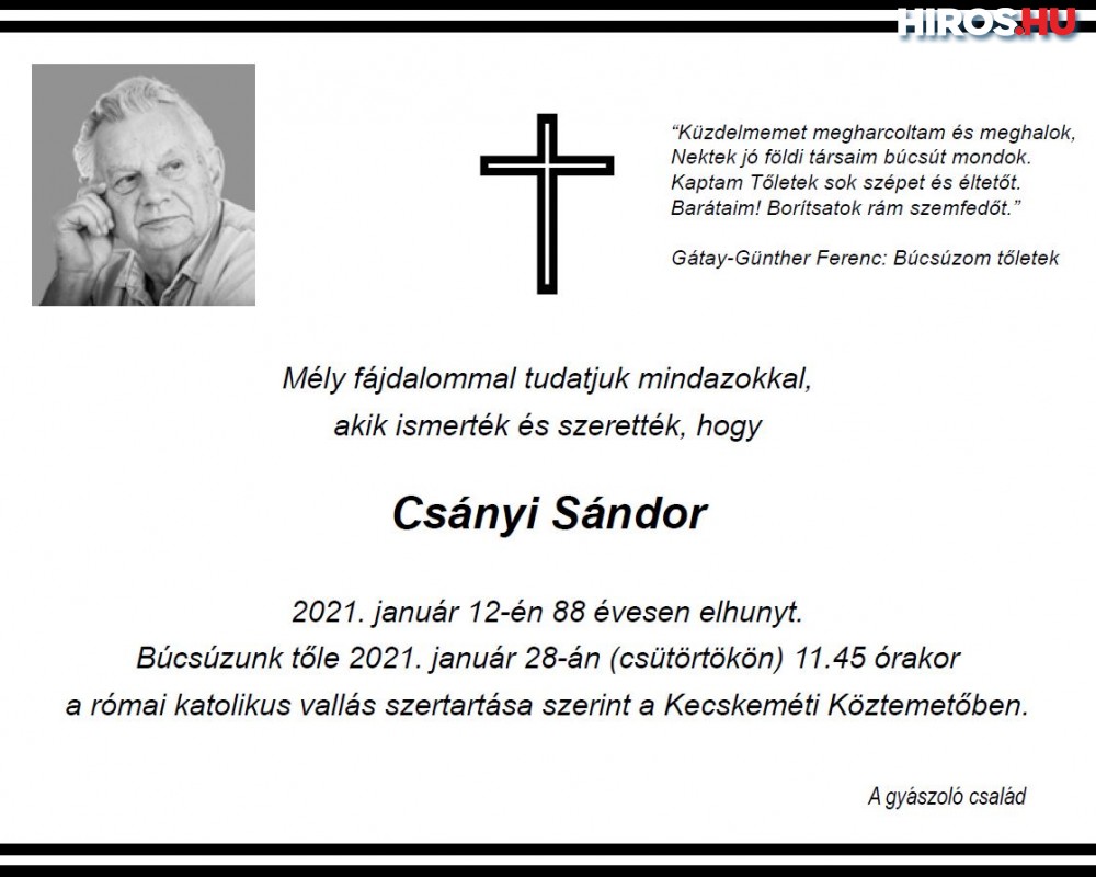 In memoriam Csányi Sándor
